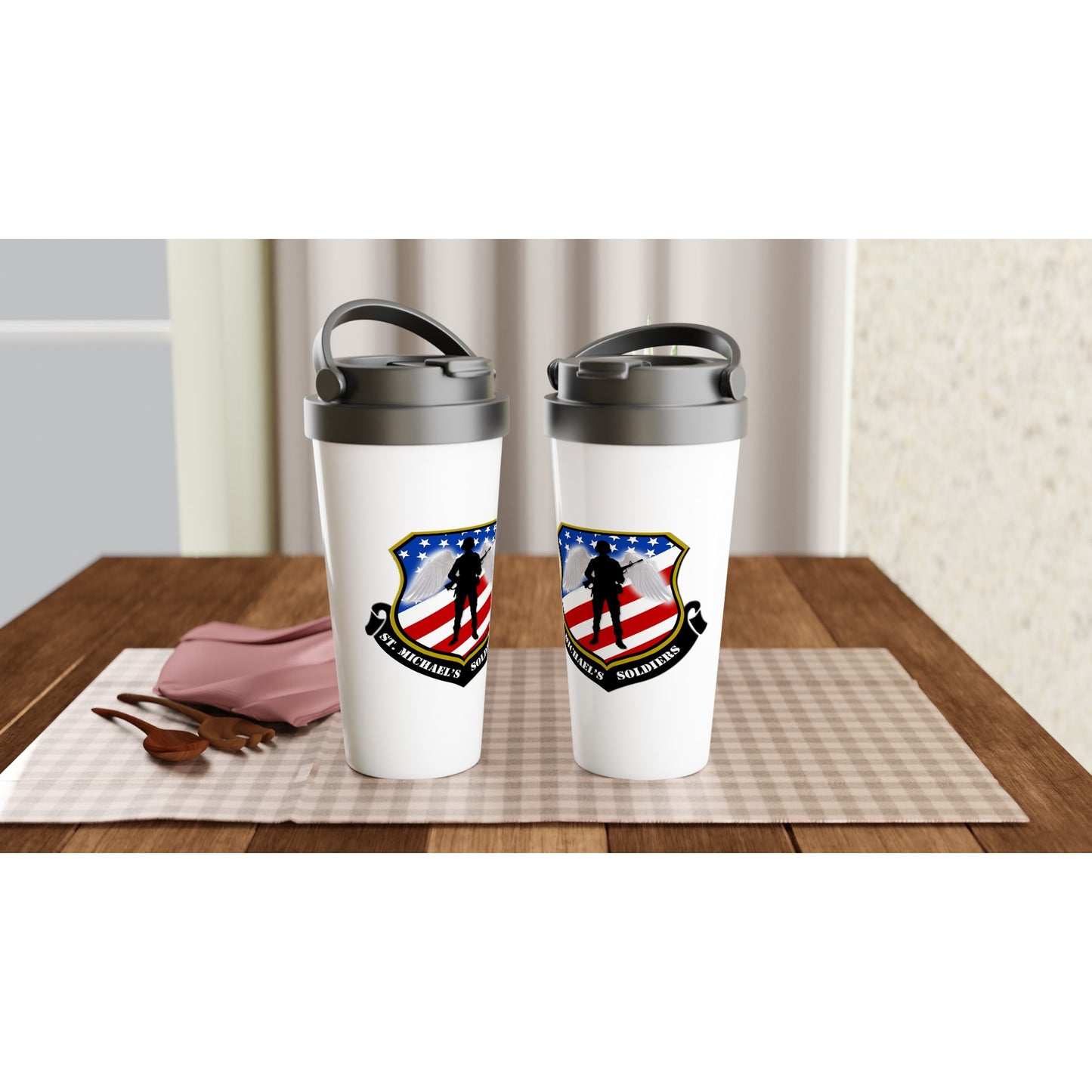 SMS White 15oz Stainless Steel Travel Mug