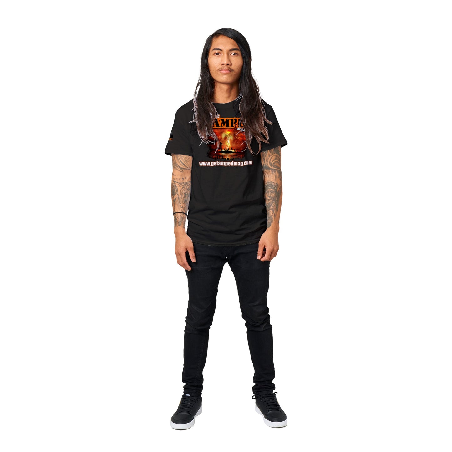 GetAMPED Magazine (Single sided with logo on sleeve and inside neck) Heavyweight Unisex Crewneck T-shirt